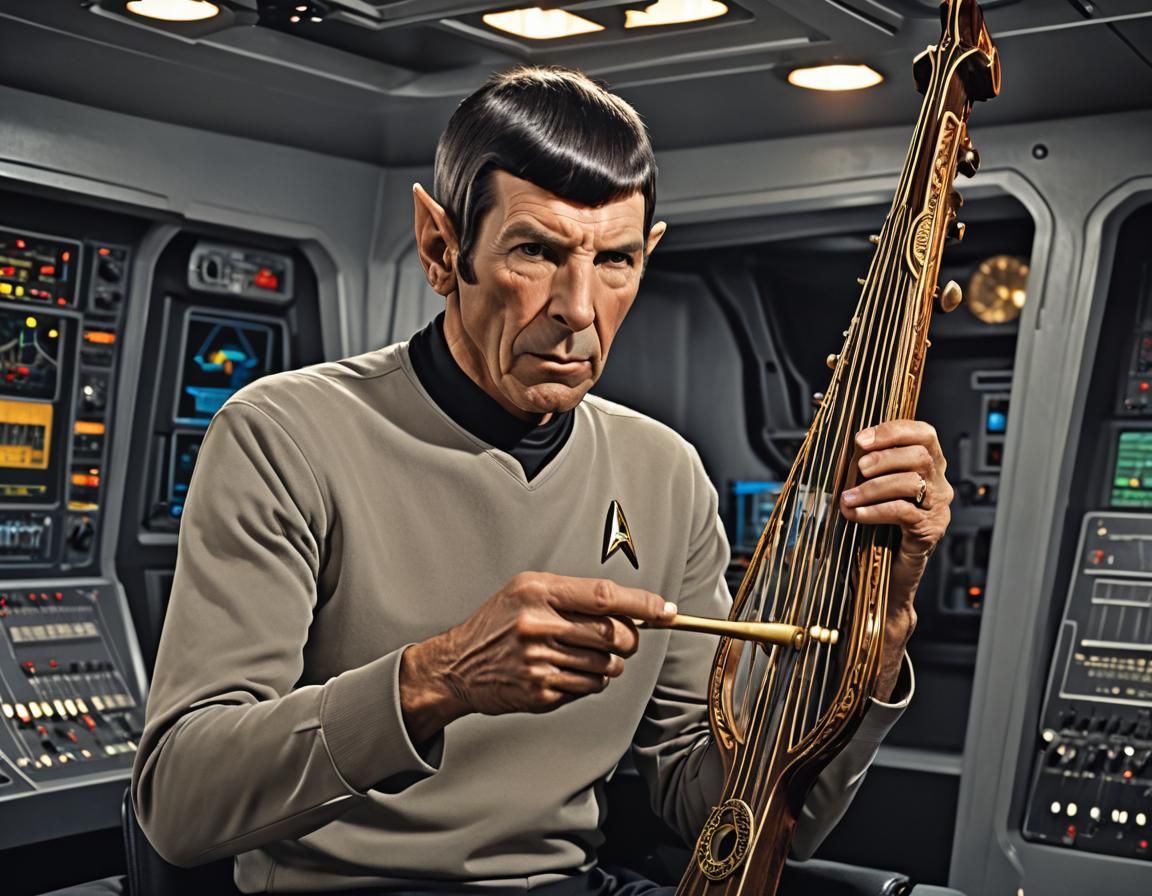 Leonard Nimoy as Spock playing a Vulcan Single armed lyre in...