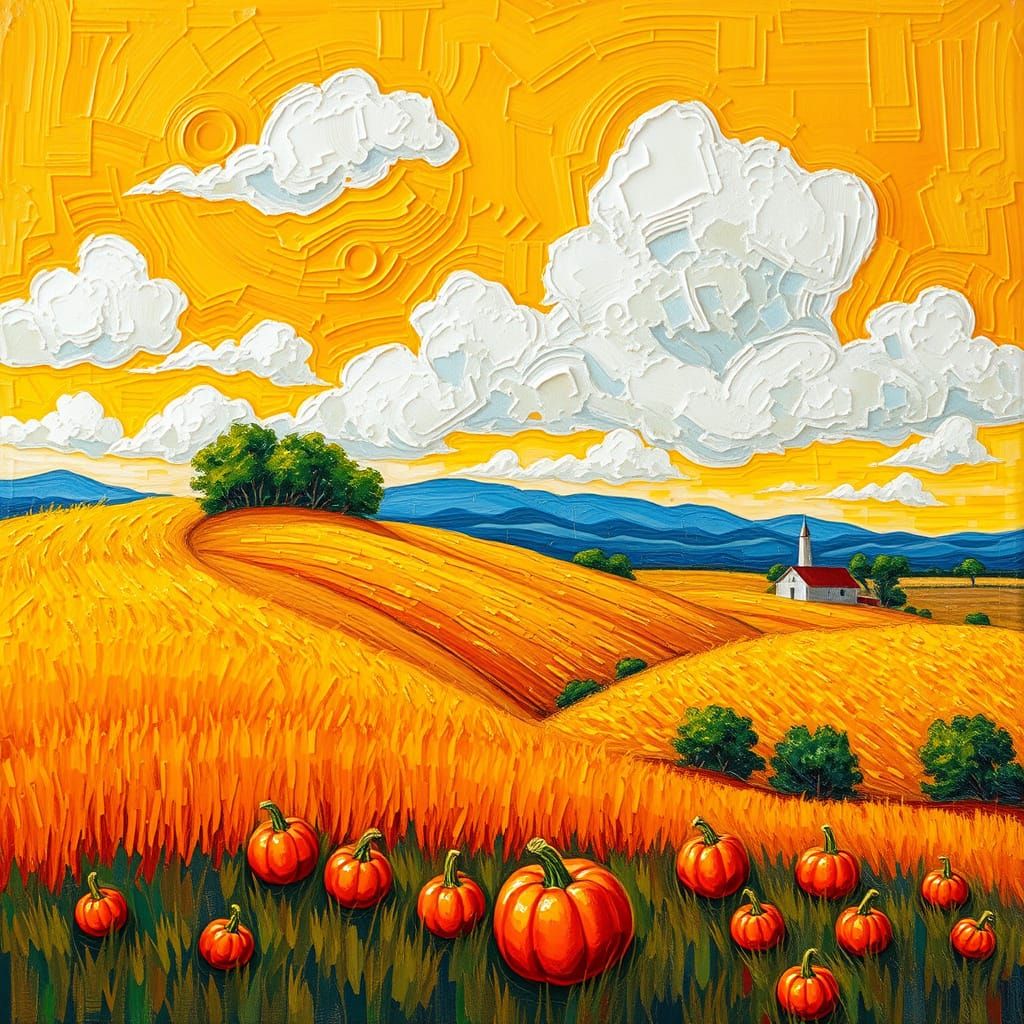 Golden Harvest Landscape in Neo-Expressionist Style
