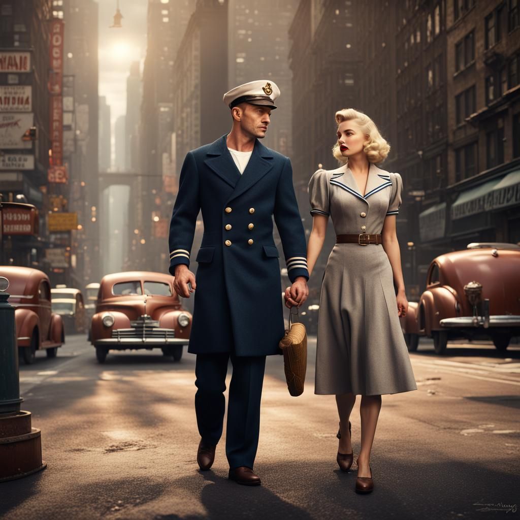 Blonde Woman and Sailor in 1940s New York
