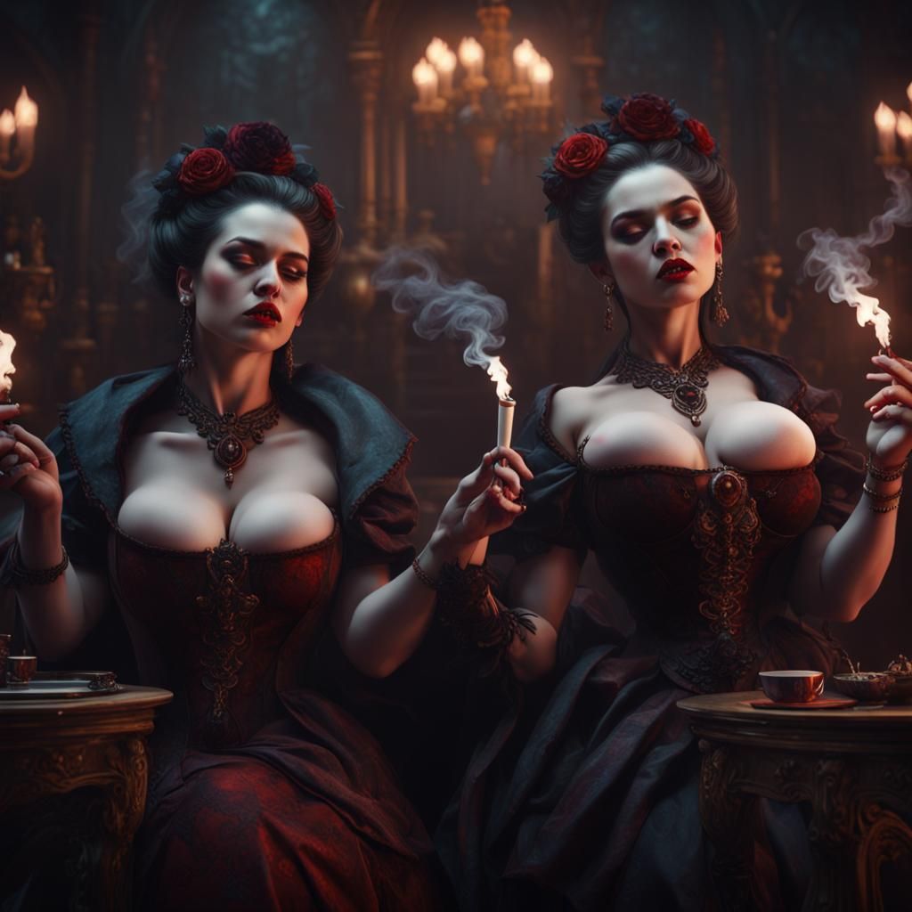 Vampire Women Hypnotizing, Detailed Fantasy Art