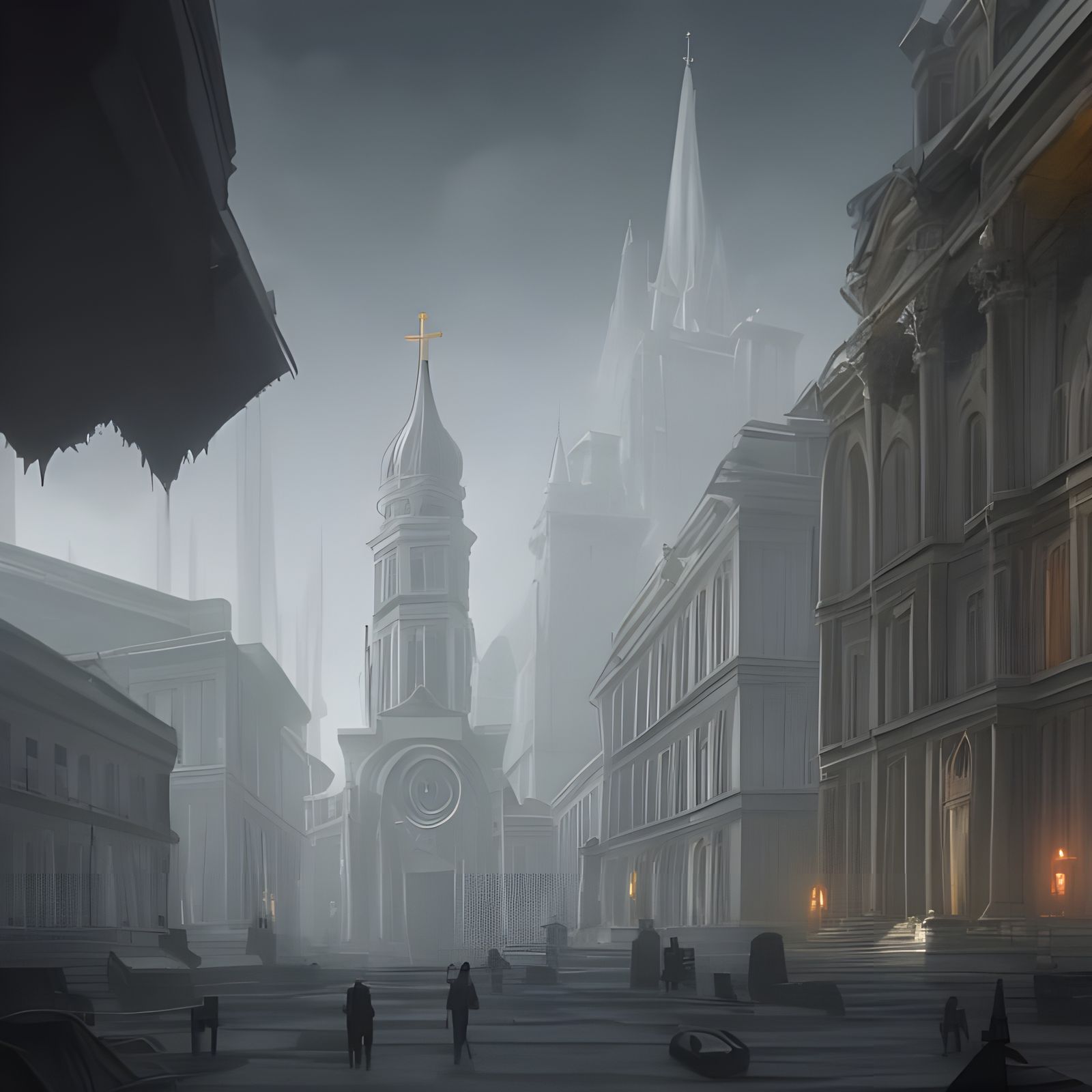 Surreal Planar City with Oozing Churches