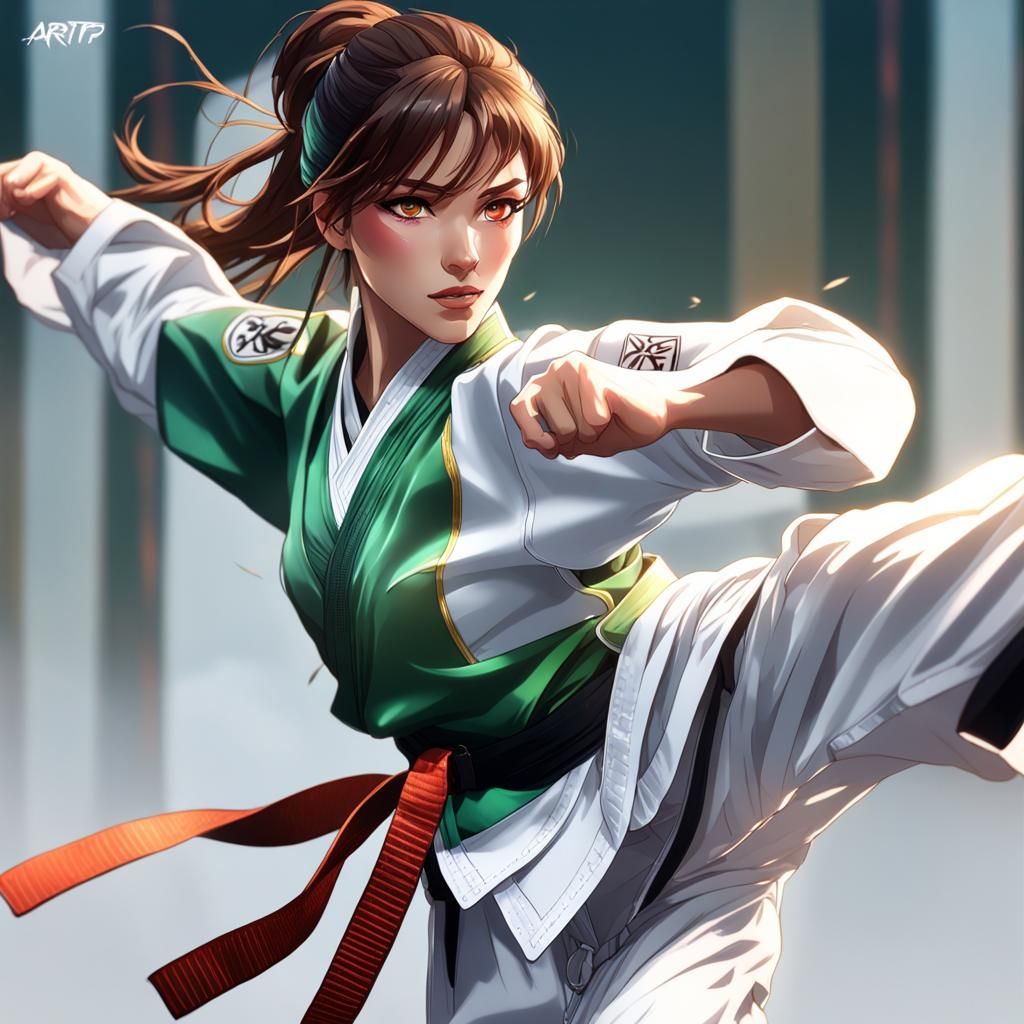 Anime Girl Doing Taekwondo High Kick