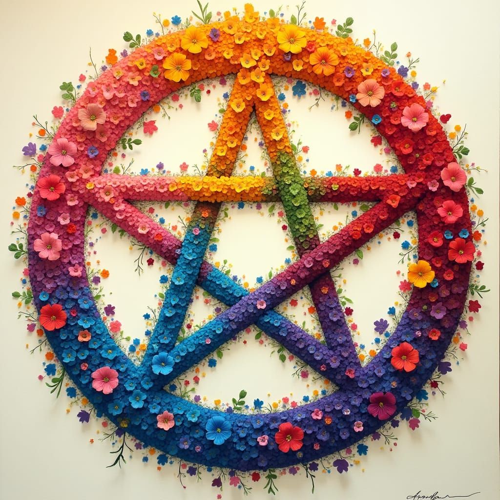 Rainbow Pentacle Blooms in Vibrant Dreamlike Garden