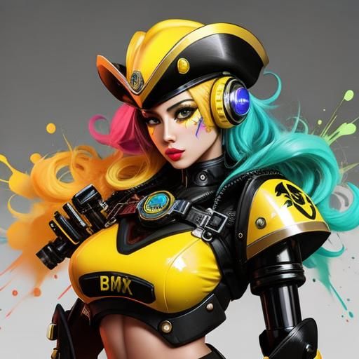 Yellow Fembot Pirate in Graffiti Art Style