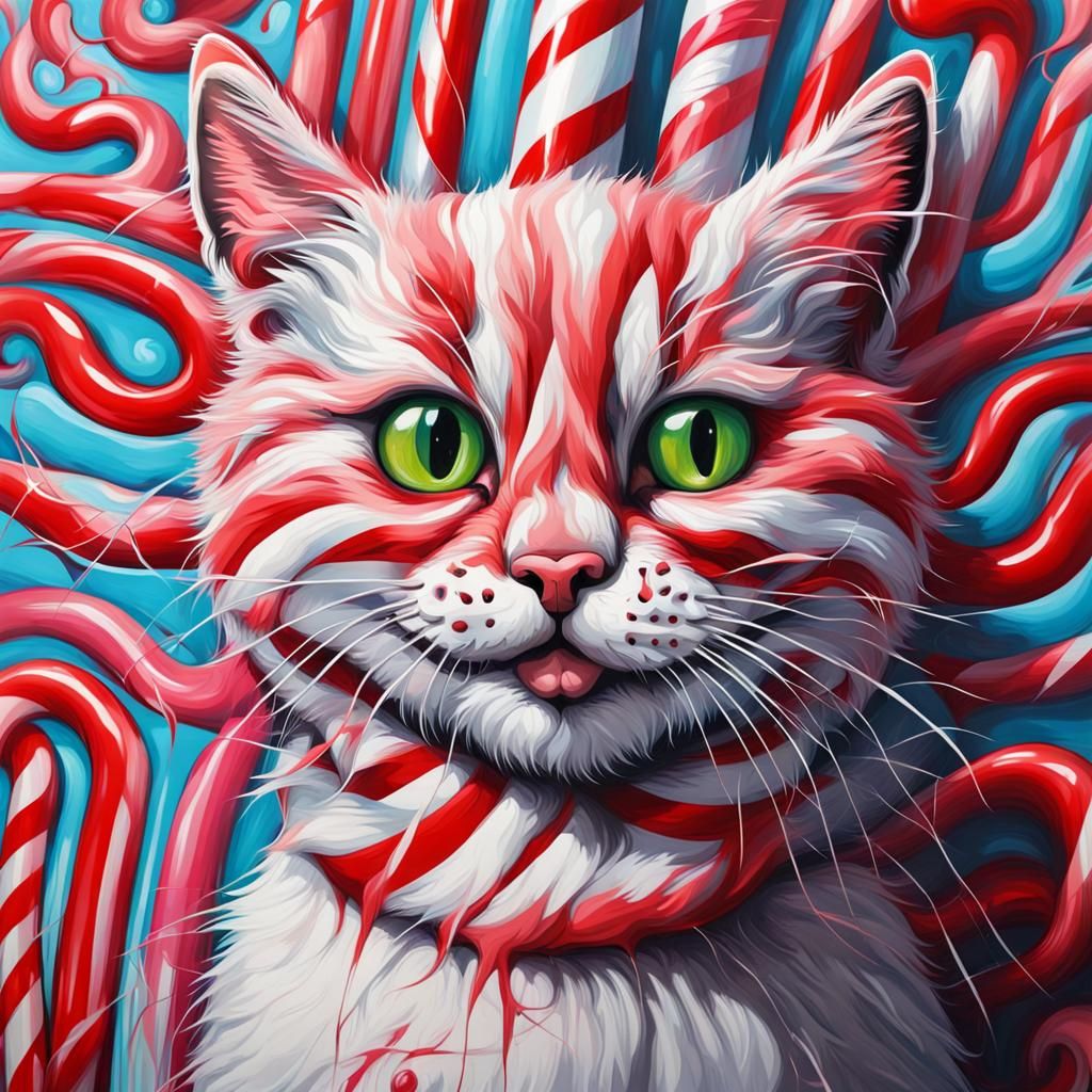 Candy Cane Cat Graffiti Art Splash