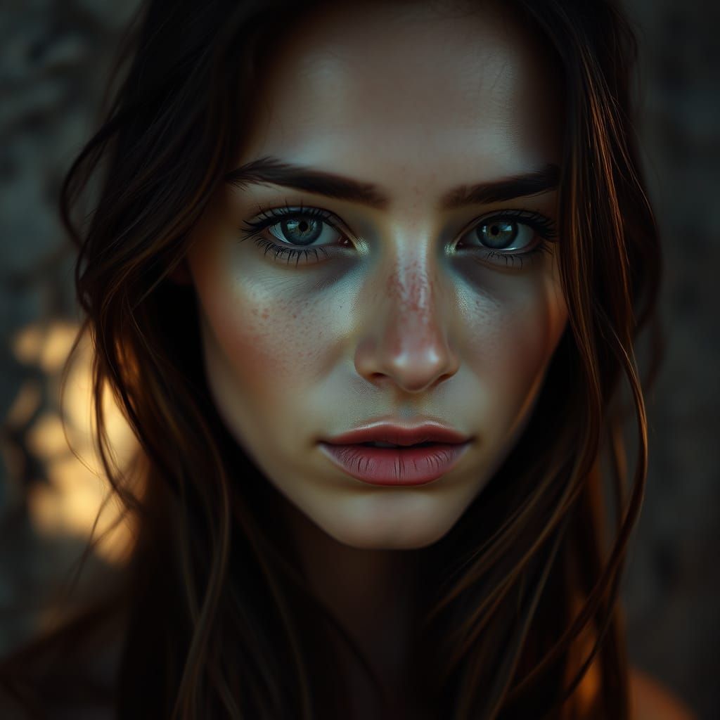 Dreamy Woman Portrait in Soft Focus with Textured Background