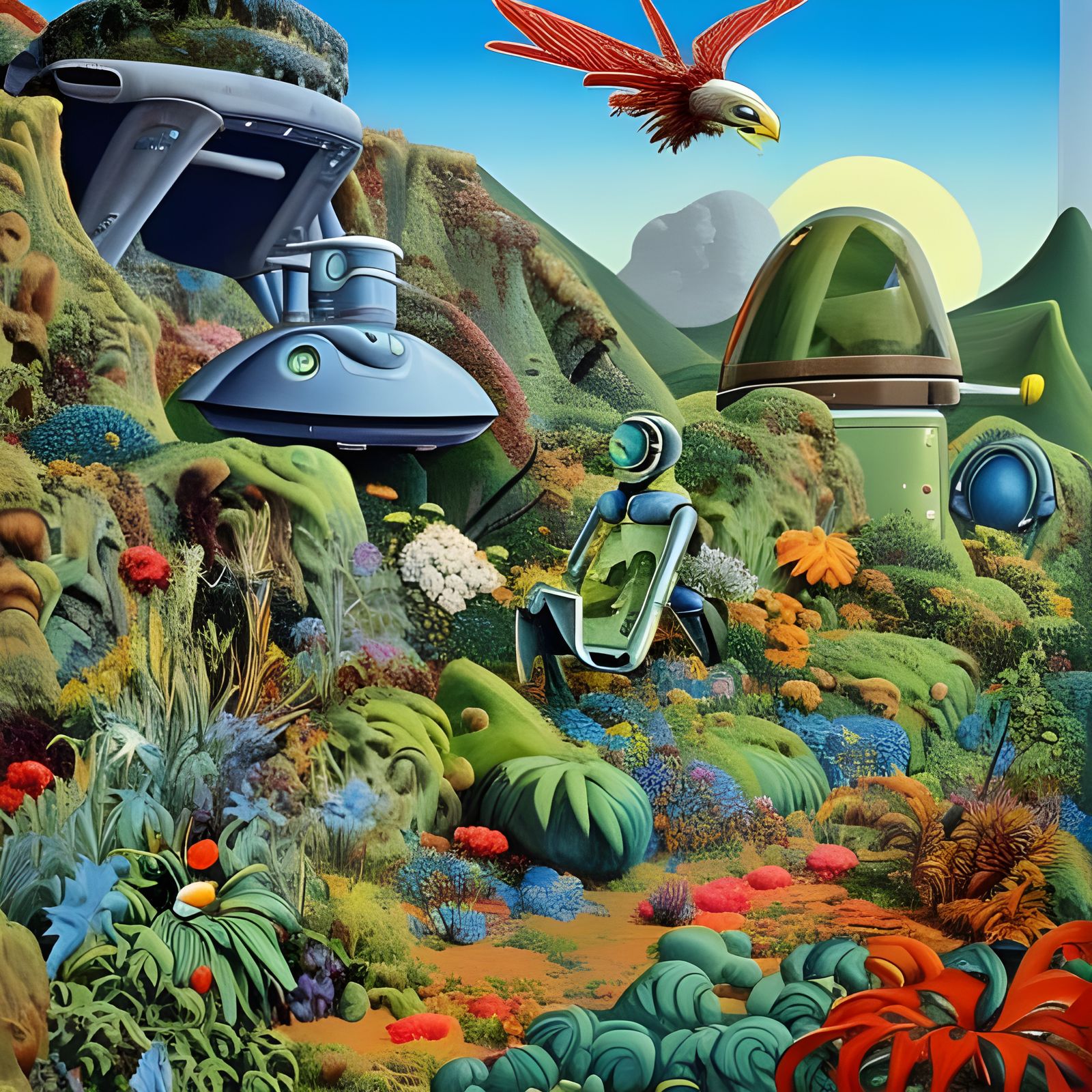 Roger Dean Inspired Album Art: UFO in Garden
