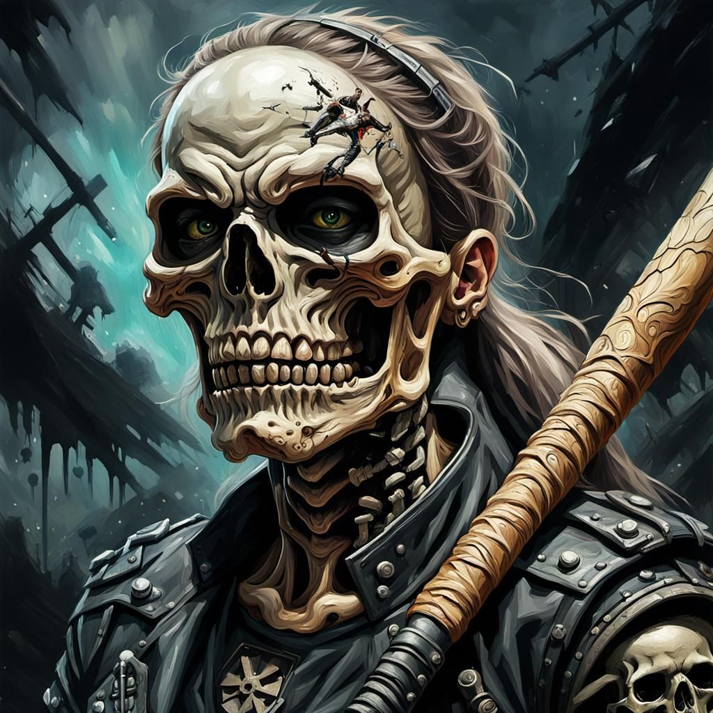 Gothic Skull Biker Warrior in Impasto Style
