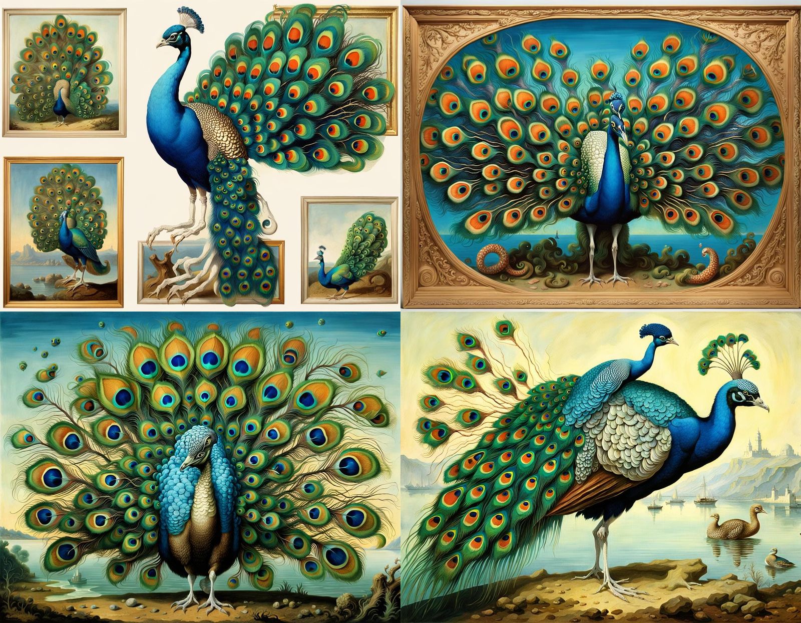 Horrific Hybrid Calamari Peacock in Surrealist Style