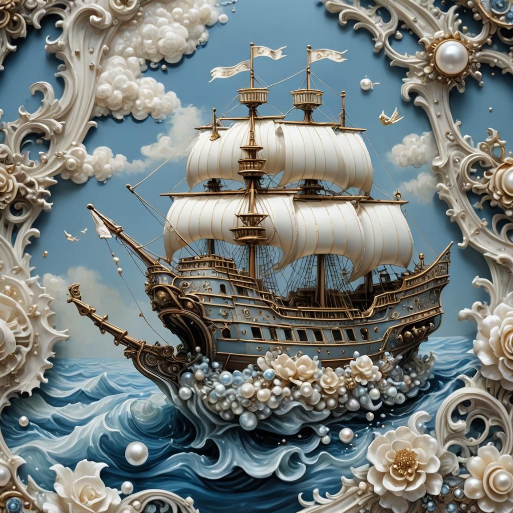 Rococo Brooch in Gothic Style, Oil Painting