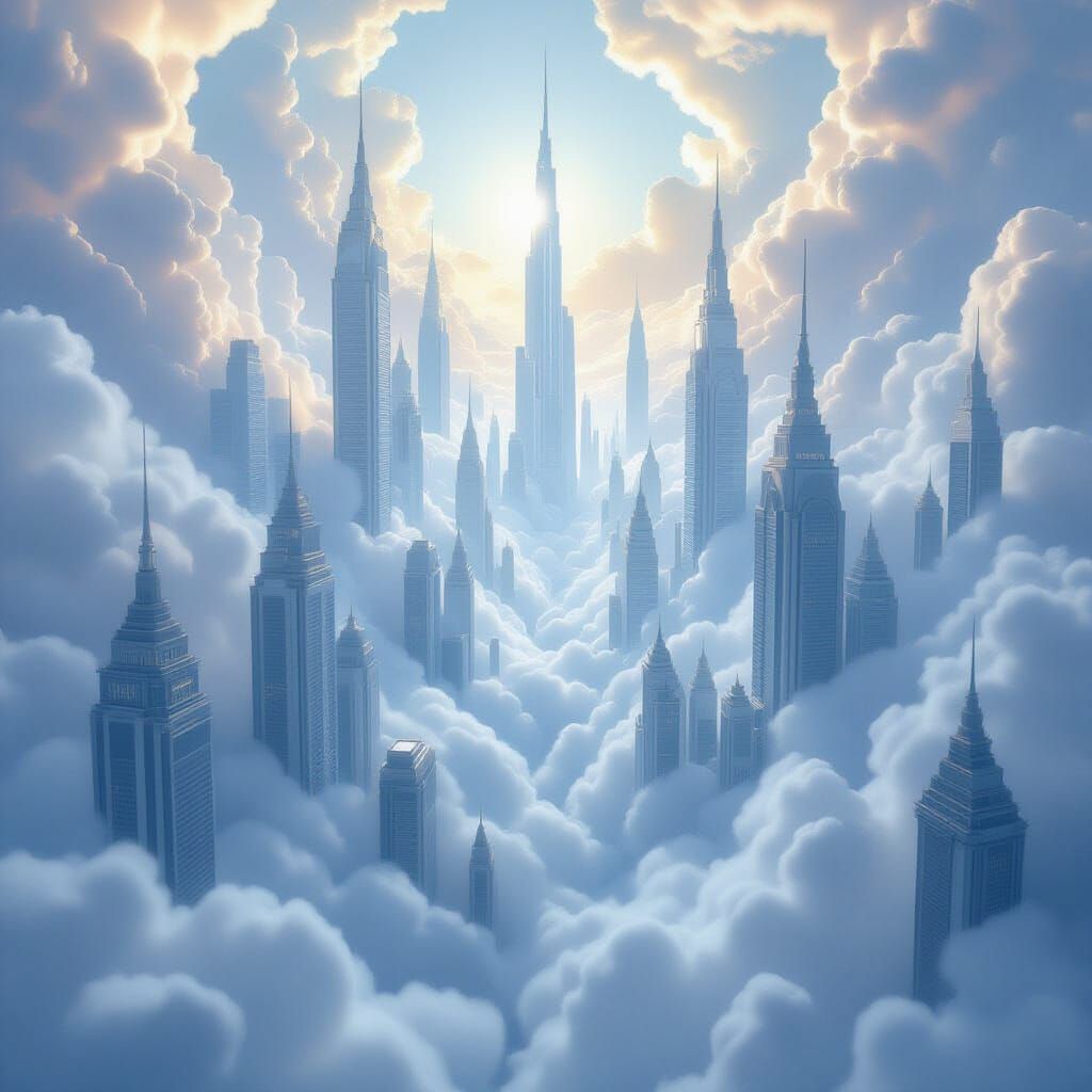 Ethereal Cloud City Metropolis in Surrealist Style