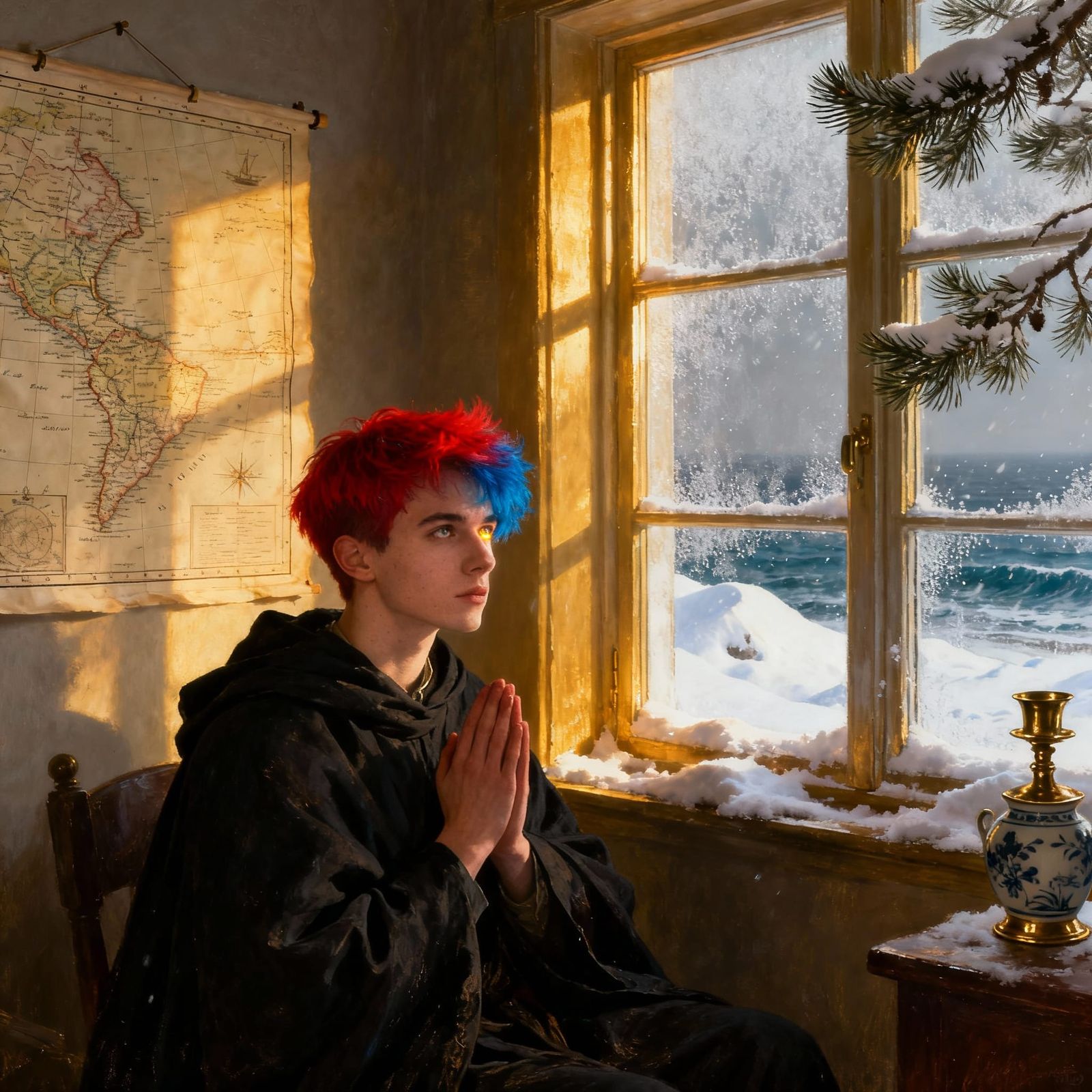 Vermeer-Inspired Winter Scene with Queer Figure