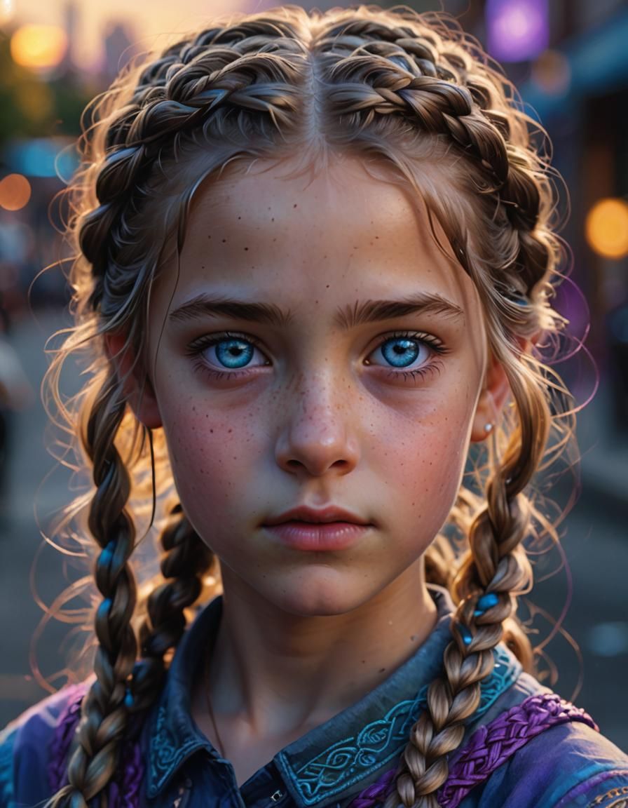 Hyperrealistic Portrait of a Girl with Braided Hair