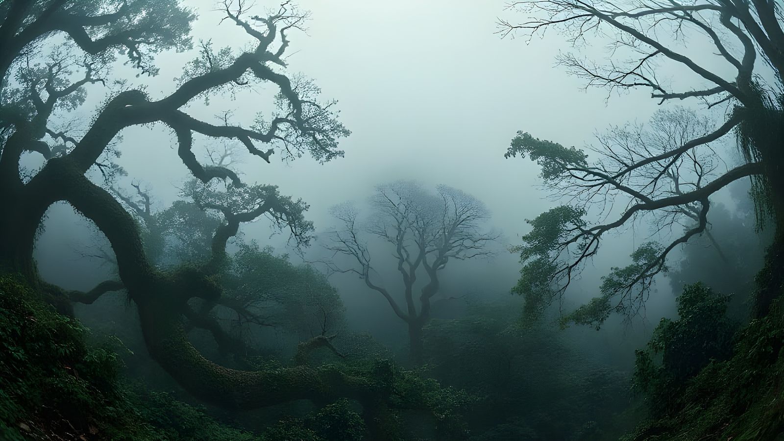 eerie deep haze forest