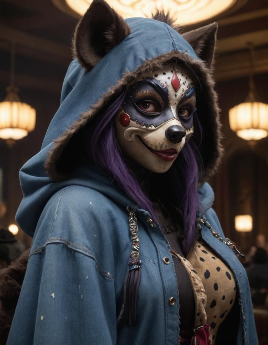 Playful Furry Hyena in Art-Deco Ballroom