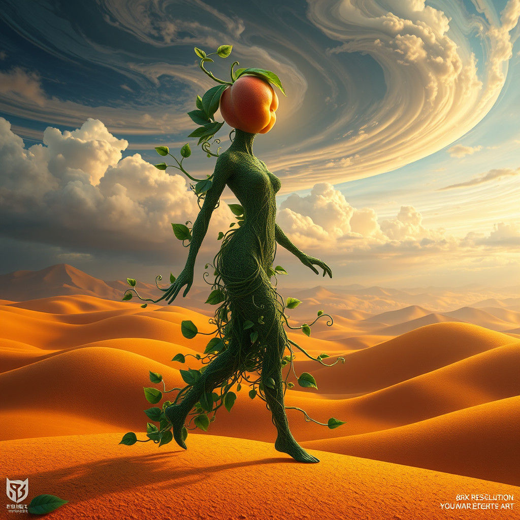 Statuesque Foliage Woman with Peach Head