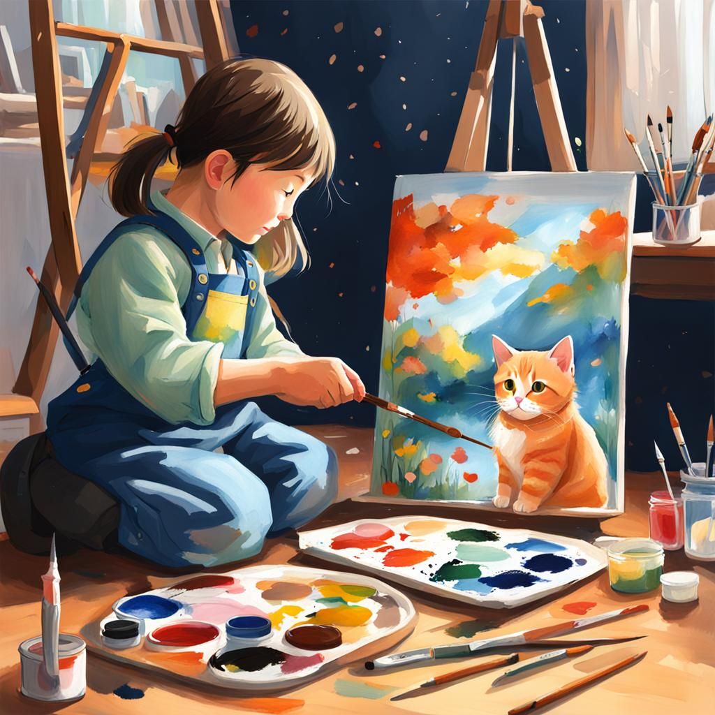 Painting of a Cat in Japanese Style