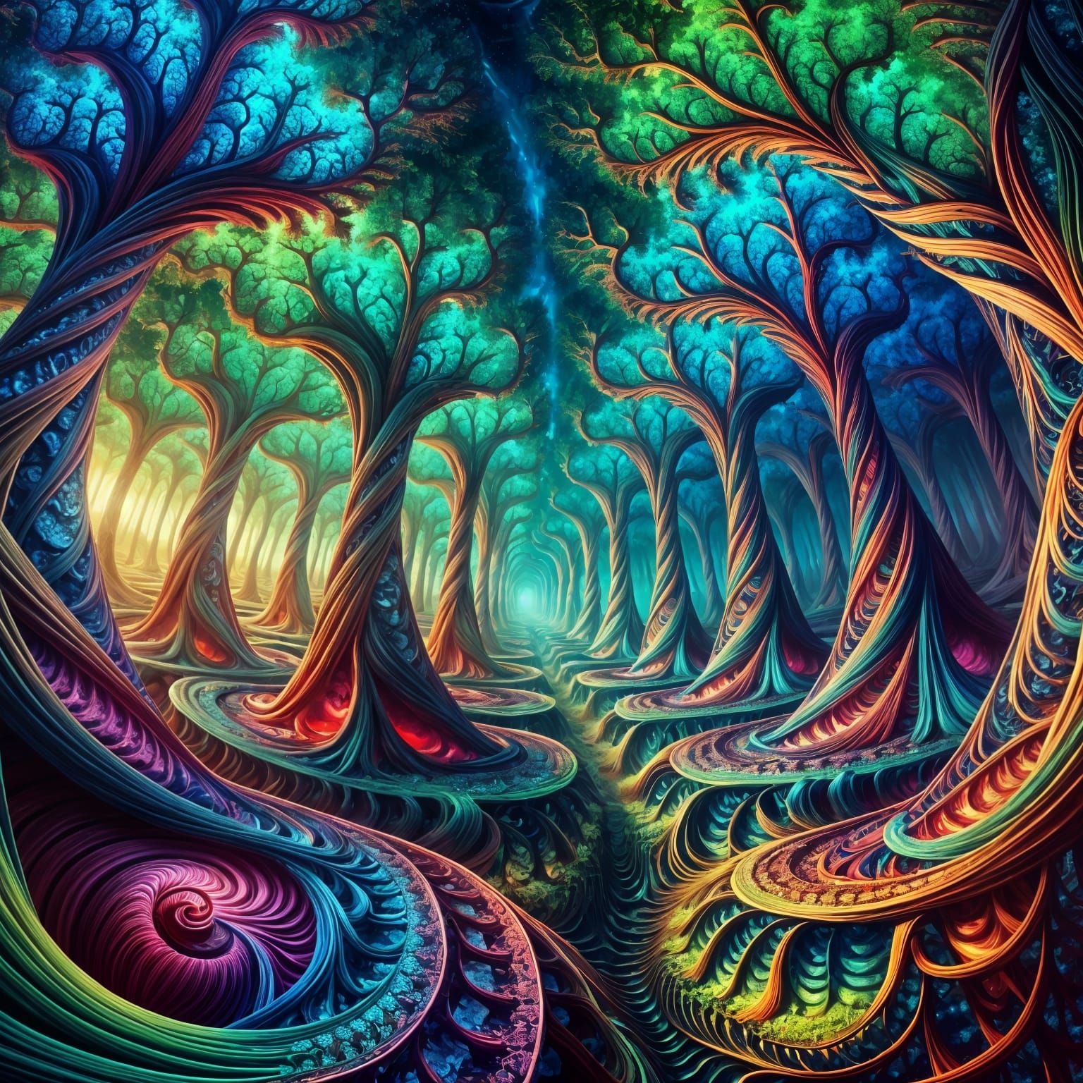 Surreal Fractal Forest Unfolds in Infinite Wonder