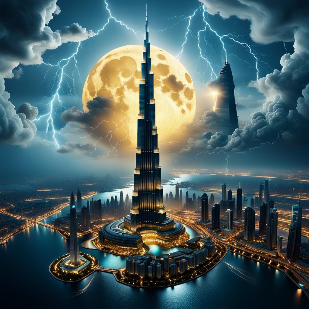 Burj Khalifa Over Glowing Cityscape in Digital Art