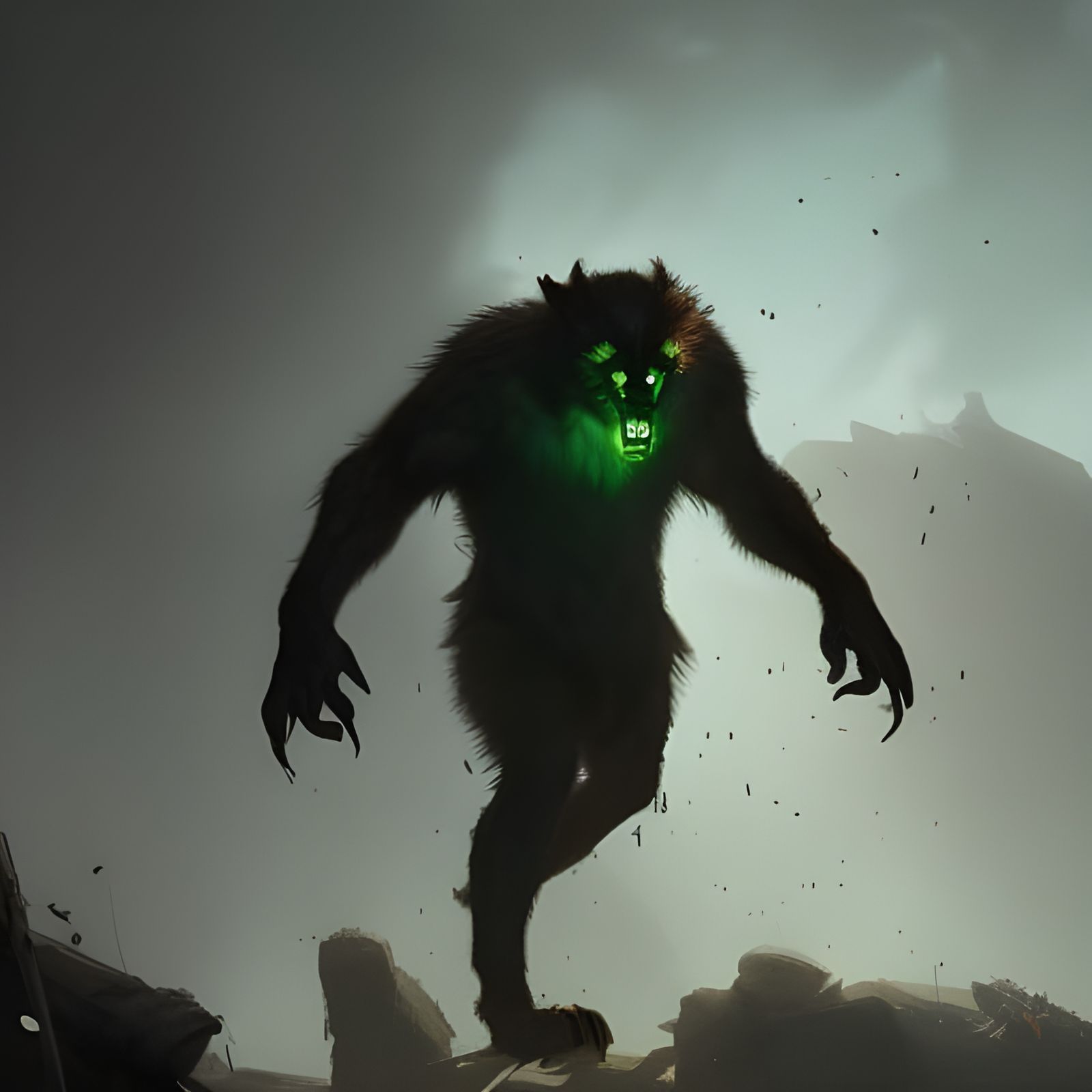 Chained Werewolf Under Green Moon in Dark Fantasy Art