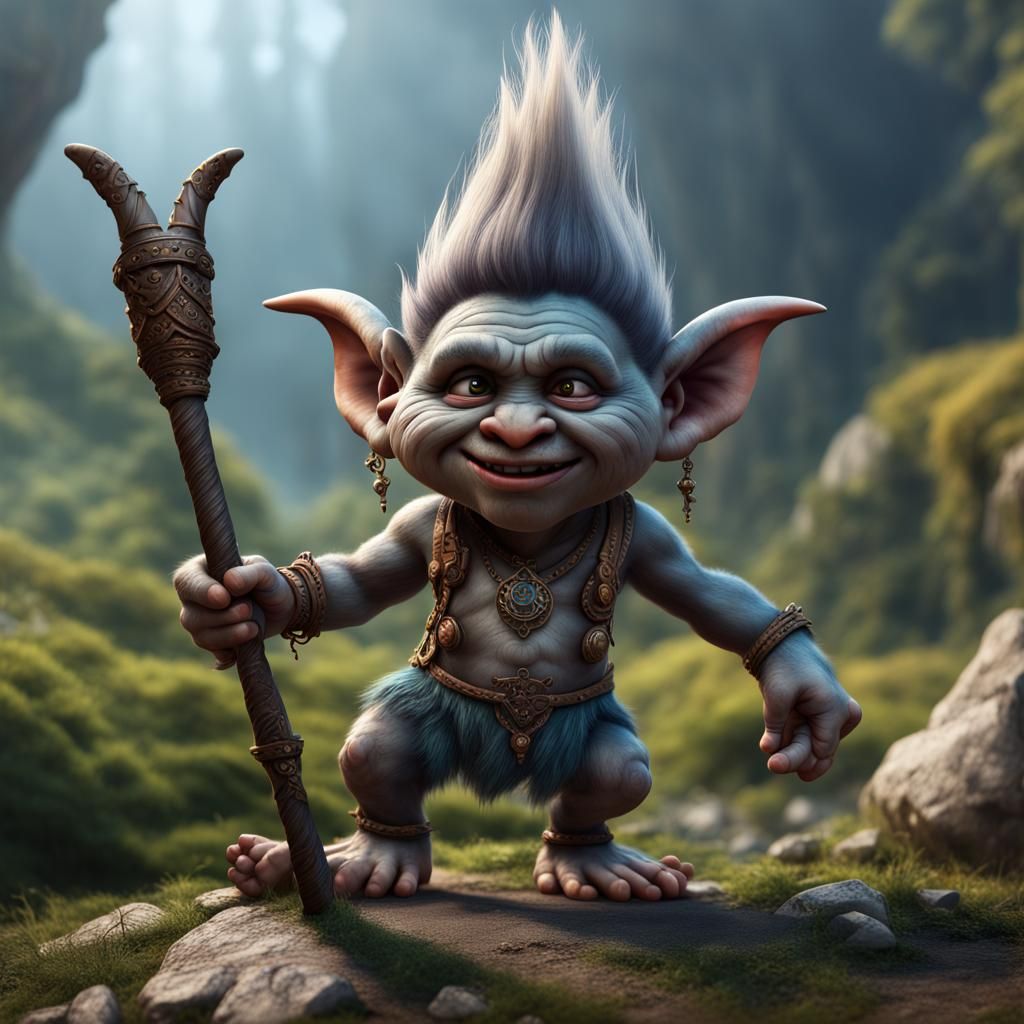Hyperrealistic Cute Troll as Baiji: Detailed Matte Painting