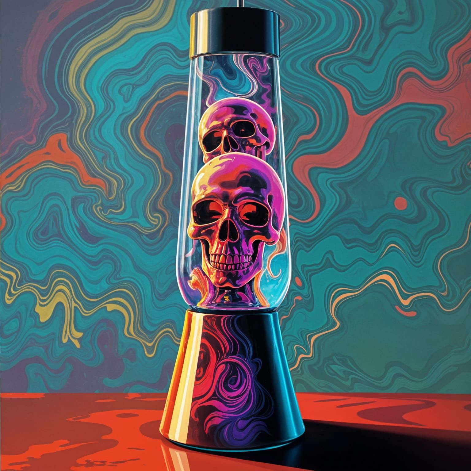 1970s Abstract Lava Lamp with Skulls