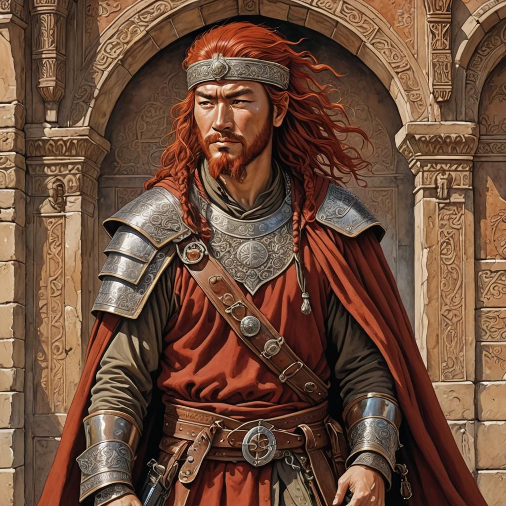 Mongol Warrior at Baghdad Gate in Bande Dessinée Style