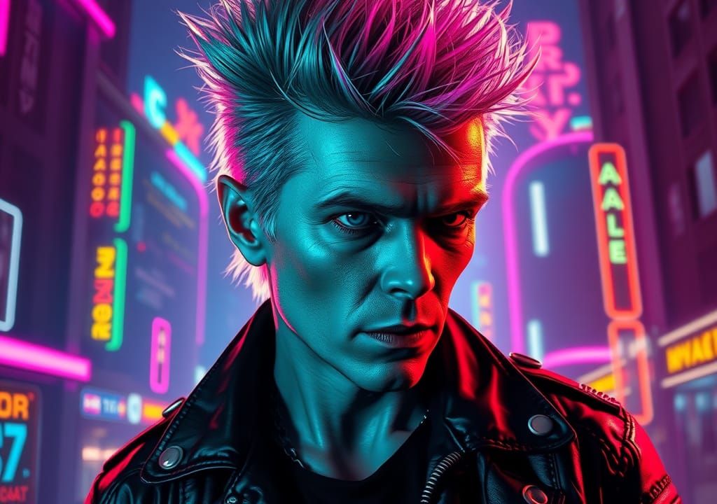 Cyberpunk Billy Idol Portrait in Neon Dystopia