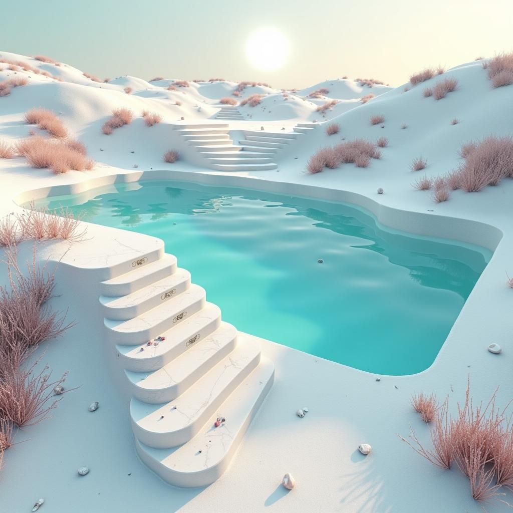 Surreal Staircase to Turquoise Pool: Digital Matte Painting