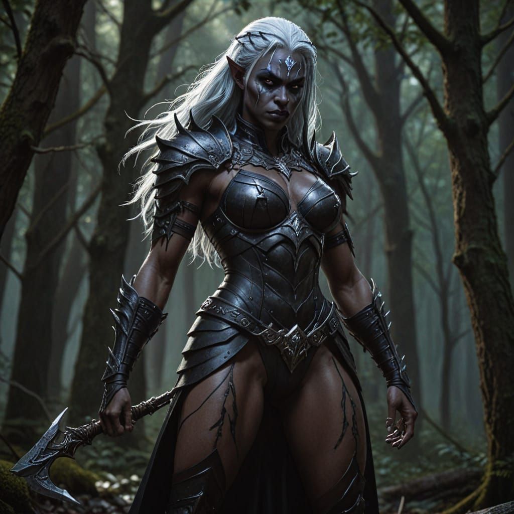 Beastly Drow Muscle Mommy in Dark Fantasy Art