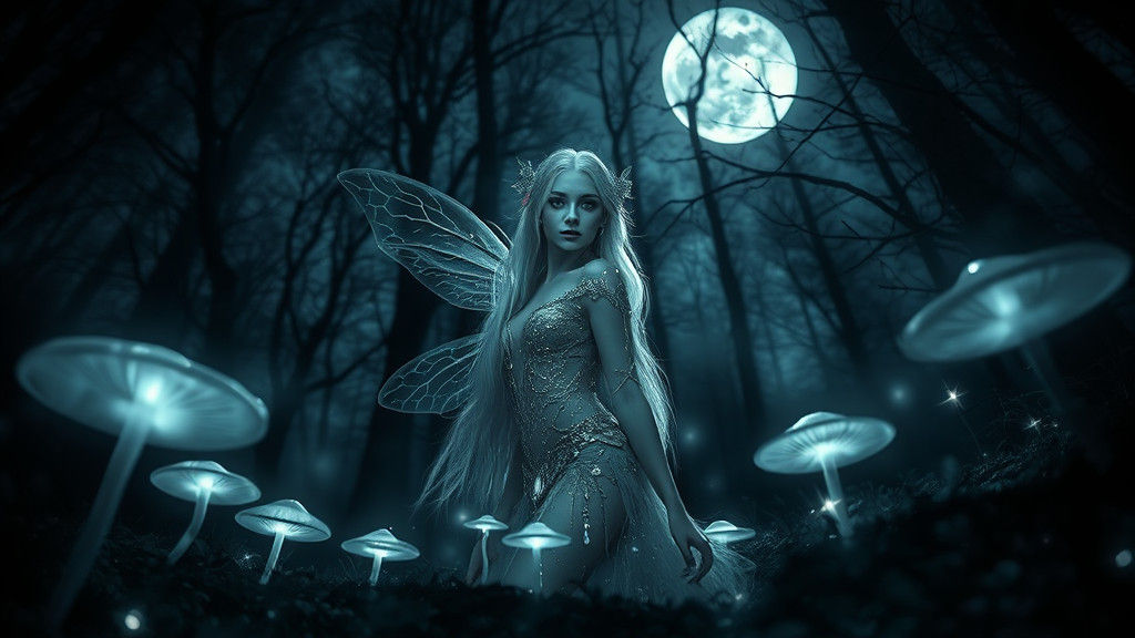 Silver Fae in Ethereal Forest, Hyperrealistic Illustration