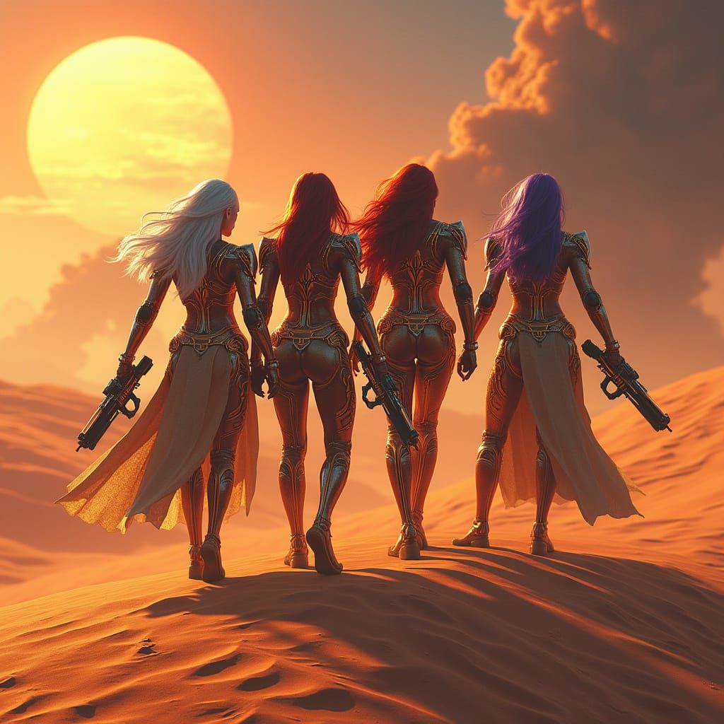 Sci-Fi Warriors on a Desert Planet in a Binary Star System