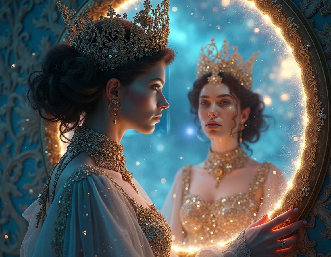 Pleiadean Woman Gazing into a Galactic Mirror