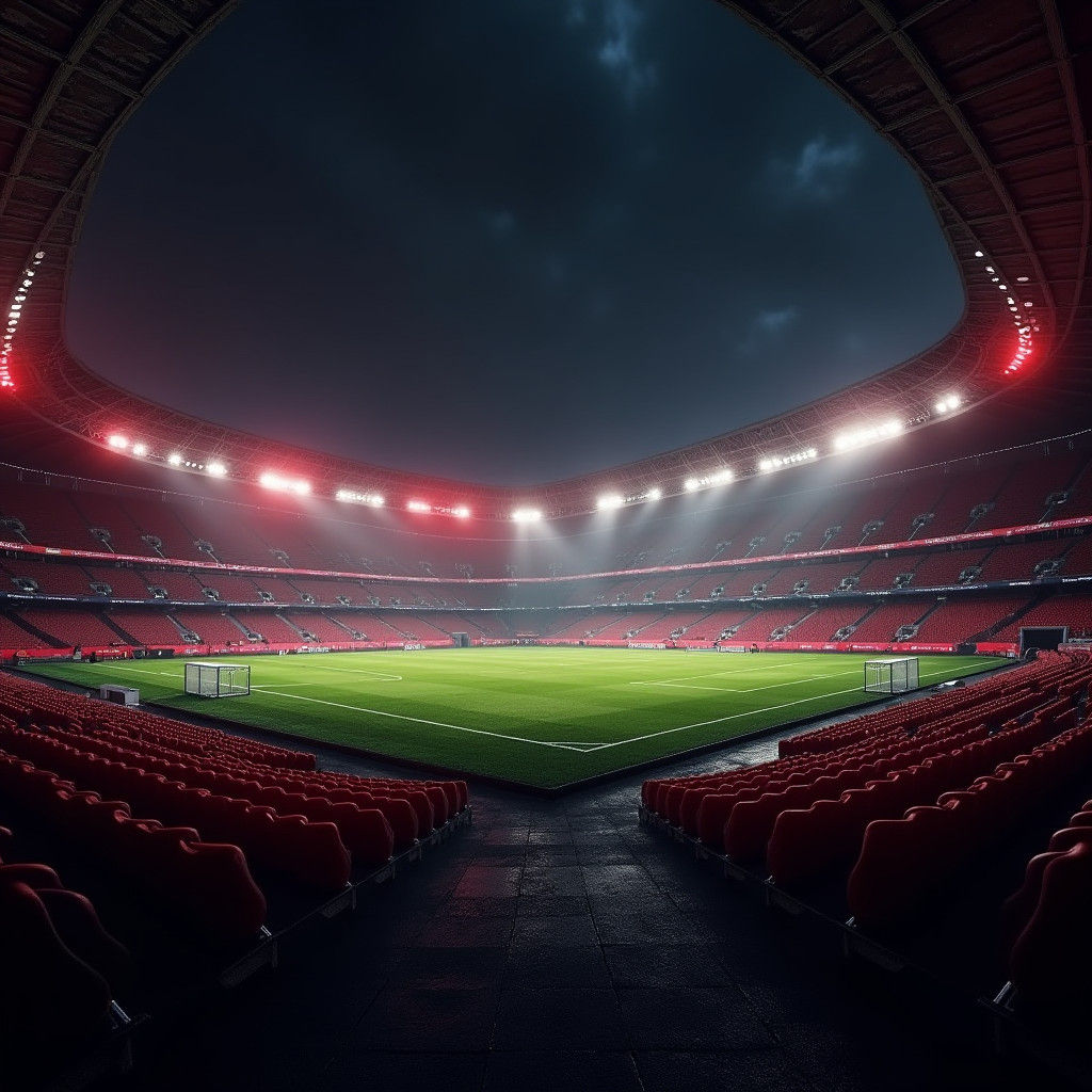 Futuristic Football Stadium Lit at Night