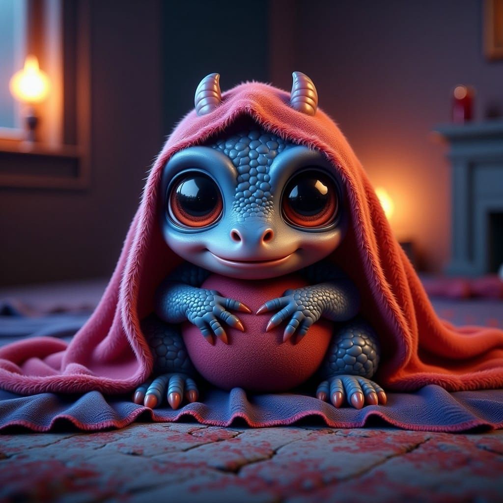 Terrified Chibi Dragon in Dark Room