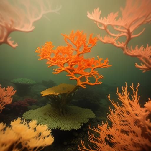 Underwater Coral and Hawthorn in Impressionist Style