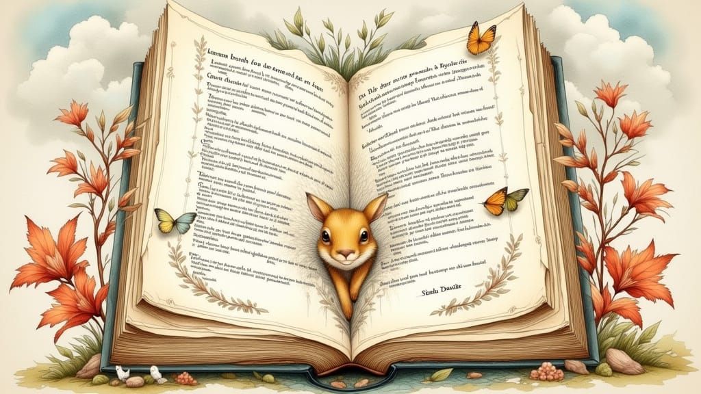 Whimsical Watercolour Illustration of an Open Book Page