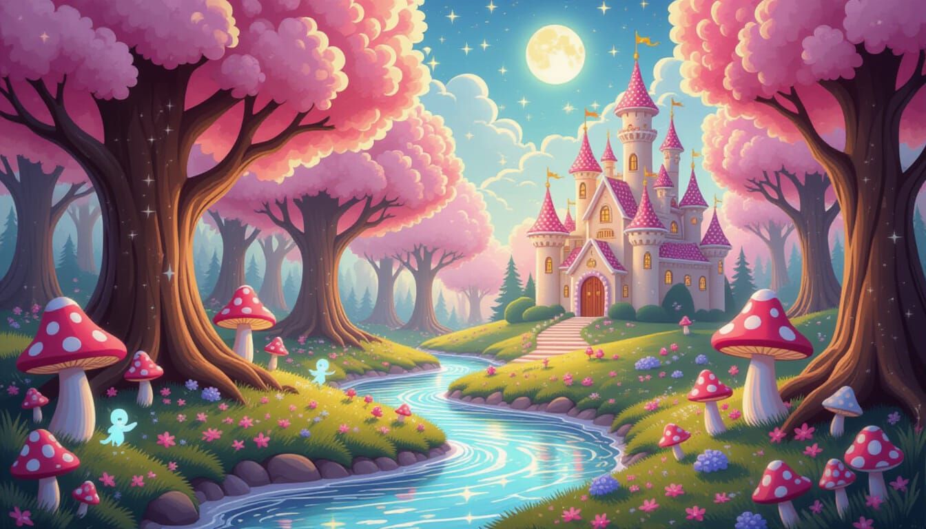 Whimsical Sugar Forest with Gingerbread Castle