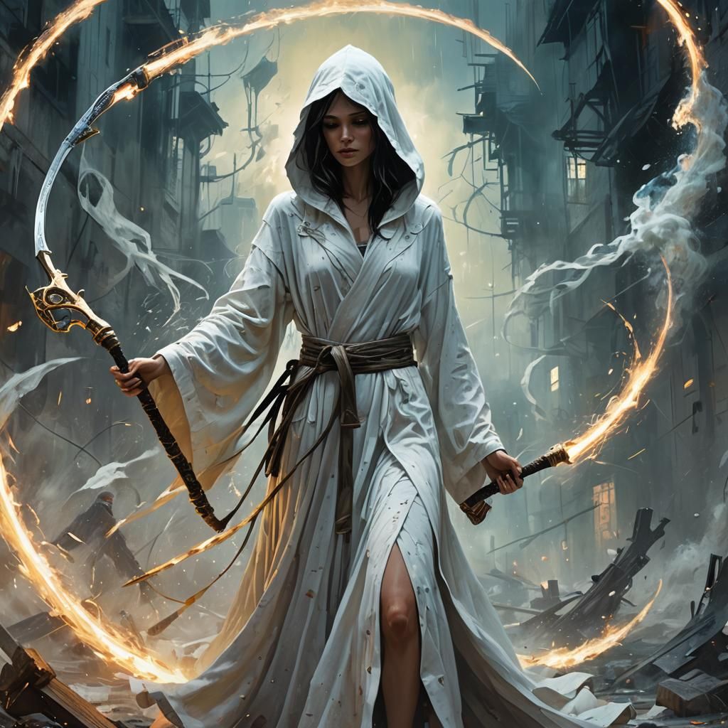 Ethereal Lady with Scythe in Digital Art
