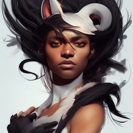 Black Fox Woman Portrait in Hyperdetailed Style