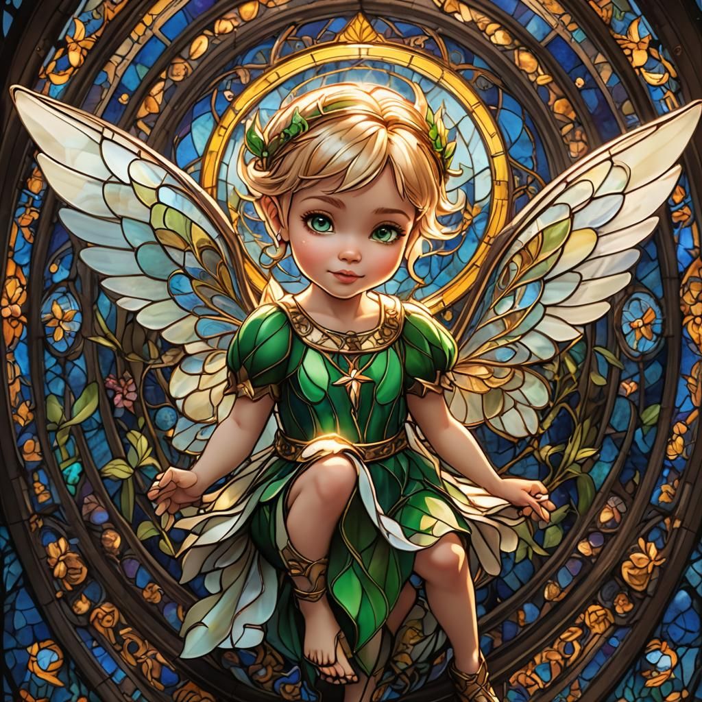 Baby Tinkerbell as Stained Glass Angel