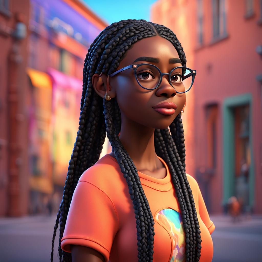 Realistic 3D Rendering of a Black Girl in Pixar Style
