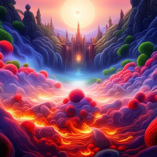 Secret Garden with Floating Lights and Blue Fire