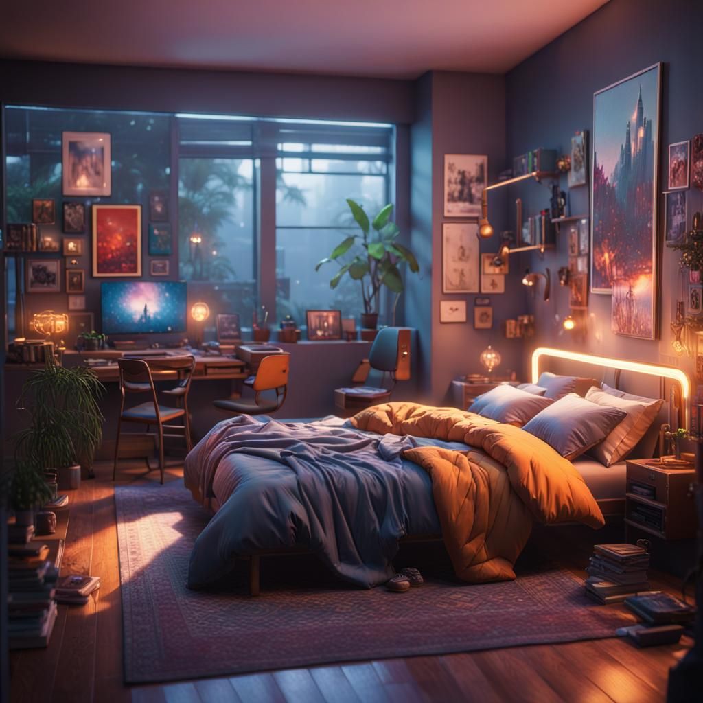 Aesthetic 90s Teenager Room in 3D Game Style