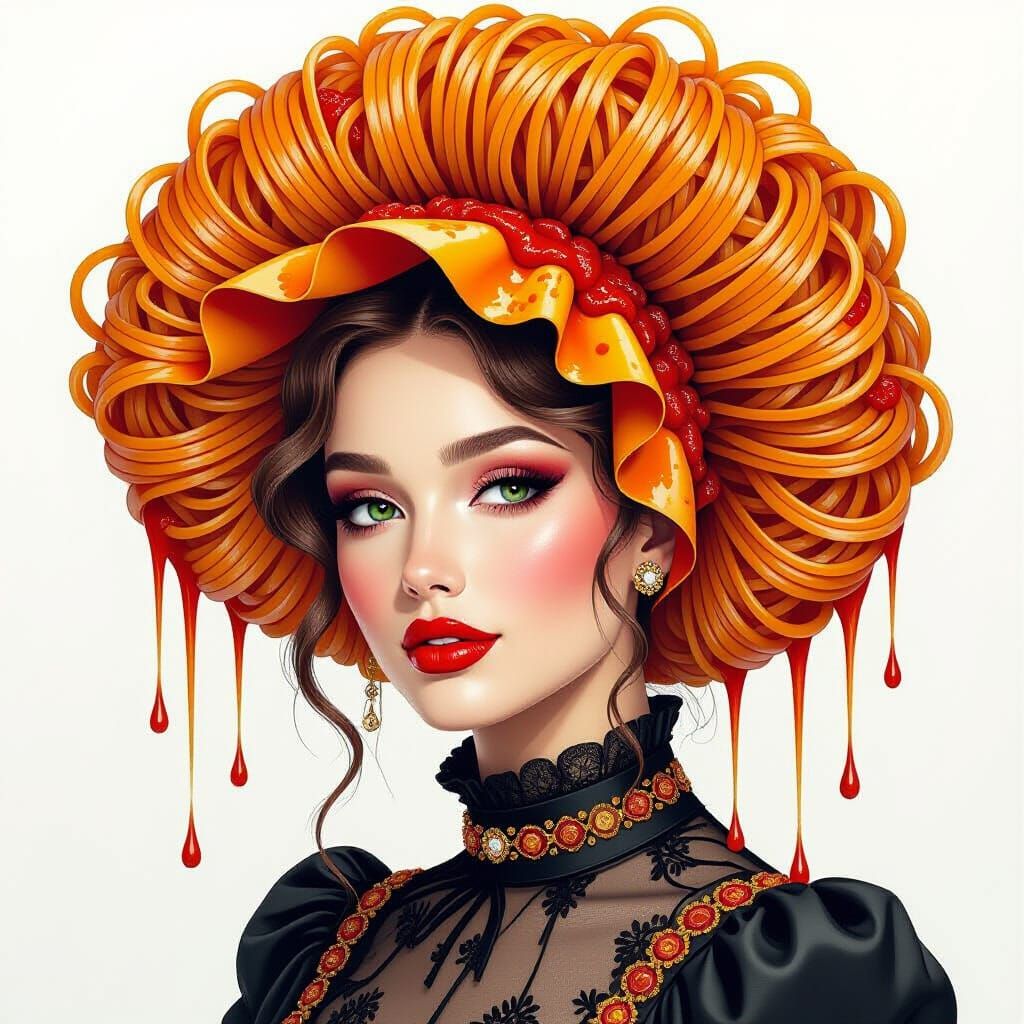 Woman with Spaghetti Bonnet in Vibrant Alcohol Ink Style