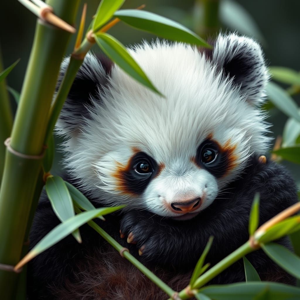 Realistic Baby Panda in Lush Bamboo Habitat
