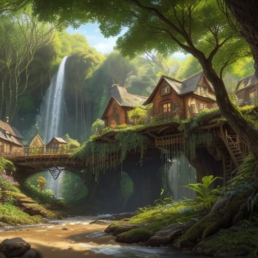 Enchanted Forest Urban Sketch with Mystical Creatures