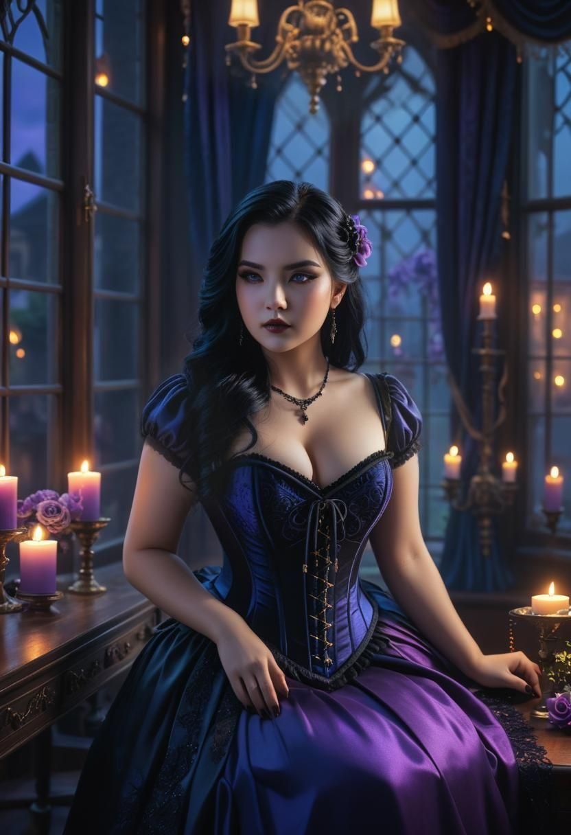 Gothic Woman in Candlelight: Dark Academia Fantasy