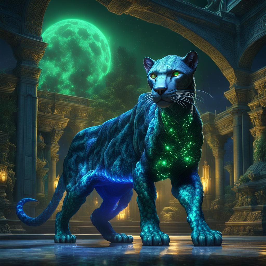 Sapphire Panther Prowling a Mystical Universe