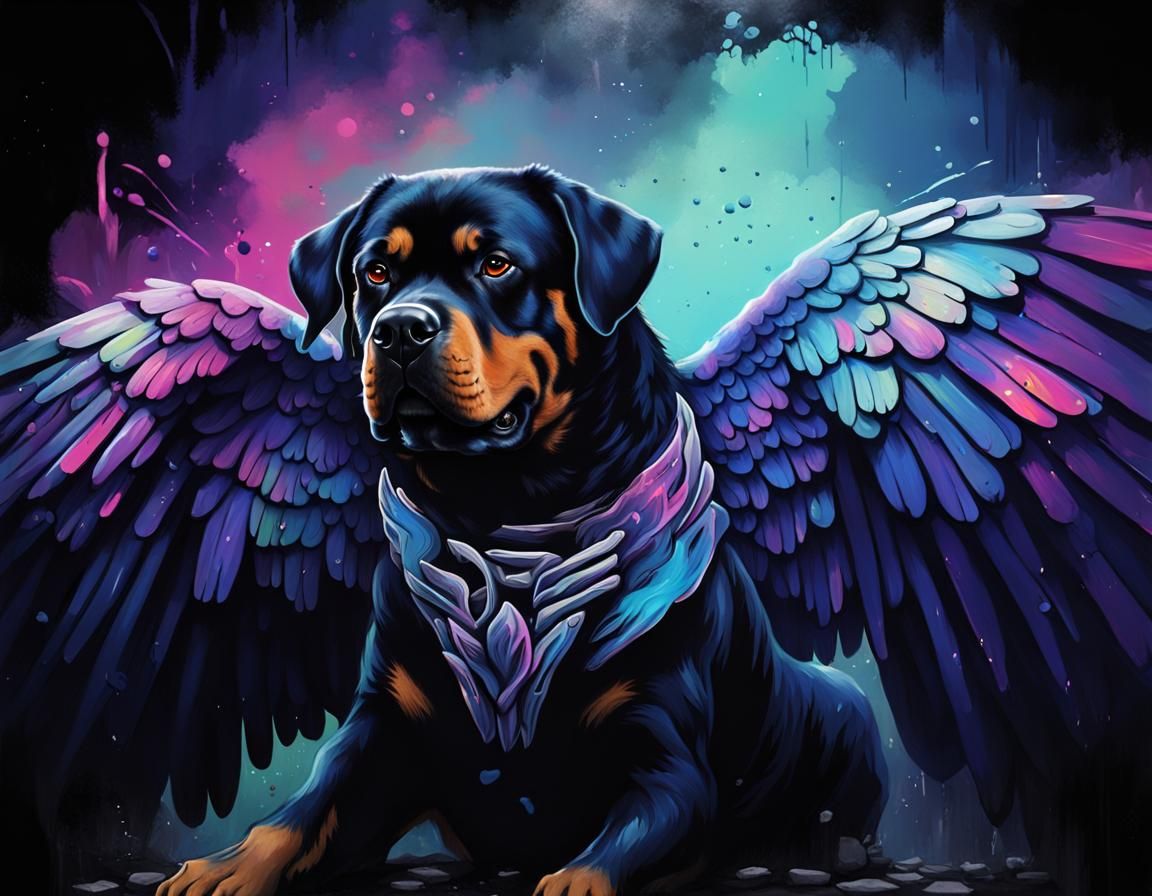 Rottweiler Angel Wings Graffiti Art
